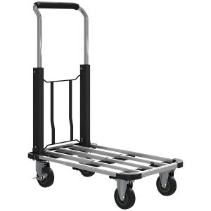 Bagagekärra Hopfällbar Svart och Silver Metall för Transport Plattformsvagn med Justerbart Handtag och Hjul Robust Lastvagn 150 kg