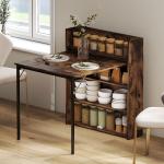 Matbord Hopfällbart Rustik Brun Spånskiva och Metall för Kök Klaffbord med Hylla Platsbesparande Industriell Design 80x90x93 cm