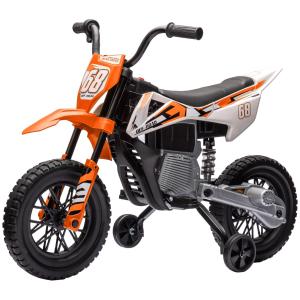 Elmotorcykel Barnmotorcykel Orange av Plast och Metall för Barn 3-6 År 12V Fordon med Musik och Träningshjul 30 kg