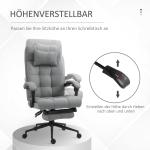 Ergonomisk Kontorsstol med Fotstöd, Höj- och Sänkbar Snurrstol i Linnetyg, Bekväm Skrivbordsstol med Ländkudde, Grå, 66 x 70 x 116-124 cm