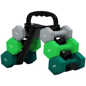 Hantelset med Förvaringsställ, 6 Hantlar för Styrketräning, 2x 3 kg, 2x 4 kg, 2x 5 kg