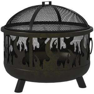 Eldskål med Gnistskydd och 1 Stav, Svart, Ø61,5 x 52 cm