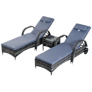 Solstol Trädgårdsmöbler Set 3 Delar Polyrattan och Metall Bekväm Loungemöbel Grå