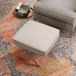 Fotpall Fotstöd Krämvit av Tyg med Linnelook och Trä för Vardagsrum Stoppad Pall med Halkfri Matta