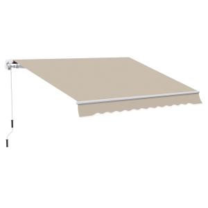 Infällbar Markis med Handvev, Metallram, Polyester, Vit + Beige, 3,95 x 2,45 m