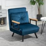 Bäddsoffa Relaxstol Blå av Sammet och Metall för Vardagsrum Sängfunktion med Justerbart Ryggstöd och Ryggkudde 63 x 73 x 81 cm