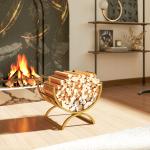 Vedställ Guld Metall för Inomhusbruk och Öppen Spis Elegant Vedförvaring med Modern Design Dekorativ Hållare för Bränsleved Stabil och Lätt 46 x 36 x 41 cm