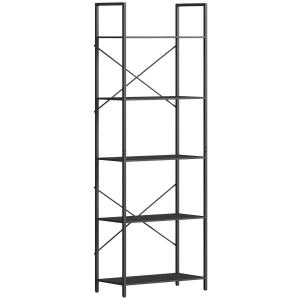 Bokhylla 5 Plan Svart Spånskiva och Metall för Kontor och Vardagsrum Industriell Förvaringshylla Stabil och Modern Design 60x30x170,5 cm