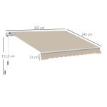 Infällbar Markis med Handvev, Metallram, Polyester, Vit + Beige, 3,95 x 2,45 m