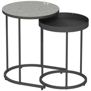 Satsbord 2 Delar Grå Metall för Vardagsrum och Balkong Soffbord med Bricka Stapelbara Sidobord i Modern Design Lätt att Flytta Robust