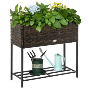 Upphöjd Odlingslåda i Konstrotting, Planteringsbänk med Hylla och Ben, Ergonomisk Odling för Balkong, Brun, 70 x 30 cm