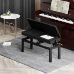 Pianopall med Justerbar Dubbelsits i Konstläder och Förvaringsutrymme, Svart