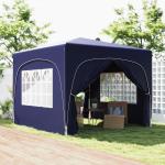 Lusthus Paviljong Pop-Up Partytält Mörkblå av Polyester och Metall för Camping och Trädgårdsfester Vintertätt Tält med 4 Sidoväggar UV50+ 3 x 3 m