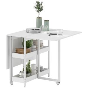 Hopfällbart Matbord i Industristil för upp till 4 Personer med Öppna Hyllor Hållbar och Stabil Vit Metall och Spånskiva för Kök