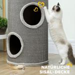 Klöstunna 2 Våningar Ljusgrå Sisal och Plysch för Katter Kattgrotta med Klösyta och Mjuk Kant Kompakt 60 cm Hög Ø 35 cm