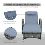 Mobil Solsäng i Konstrotting, Justerbar Solstol på Hjul med Bekväm Dyna, Väderbeständig Design för Trädgård och Pool, Grå, 200 x 73 x 30-103 cm