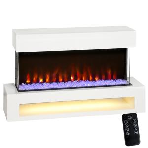 Elkamin med Fjärrkontroll Vit MDF och Glas för Vardagsrum Elektrisk Eldstad med 11 Flammfärger och Värmefläkt 2000W Mysig Stämning