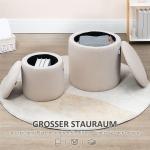 Ottomansk Pall, Set om 2, Förvaringsutrymme, Manchesterlook, Krämvit, 40 x 40 x 41 cm