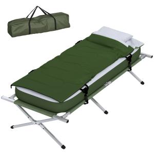 Campingsäng Enkelsäng Oxfordgrön av Stål och Oxford Tyg för Utomhusäventyr och Camping Hopfällbar Resesäng med Kudde Robust 120 kg