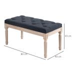 Klädd Bänk Hallbänk Mörkgrå av Tyg med Linnelook för Hall Vintage Bänk med Knappar Lastkapacitet upp till 120 kg 80 x 40 x 43 cm