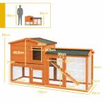 Kaninbur Smådjursbur 2 Våningar Orange av Granträ för Kaniner och Marsvin Vintertätt Dubbeldäckarhus med Utomhusinhägnad 150 x 45 x 85 cm