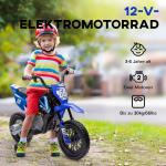 Elmotorcykel Barnmotorcykel Blå av Plast och Metall för Barn 3-6 År 12V Fordon med Musik och Träningshjul 30 kg