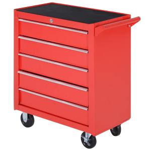 Verkstadsvagn Verktygsvagn med 5 Lådor Röd av Stål för Garage och Verkstad Låsbar Vagn med Hjul 150 kg