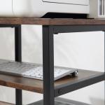 L-Format Hörnskrivbord med Hylla, Rymligt Datorbord med Låda för Hemmakontor, Industriell Design i Trä och Metall, Rustik Brun, 135 x 90 x 79 cm