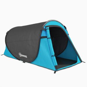Lätt Pop-Up Tält för 1-2 Personer, Smidigt Campingtält för 3 Säsonger, Enkel Montering för Vandring och Festival, Blå/Grå, 220 x 108 x 110 cm