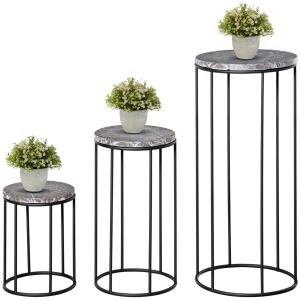 Blomställ i Marmorlook 3-Pack, Stapelbara blompallar för Krukor, Dekorativa Växtställ för Inomhusbruk, Vit/Guld