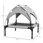 Hundsäng Husdjurssäng Förhöjd Säng med Kapell Ljusgrå av Oxford Tyg och Metall för Hundar Andningsbar Säng med Tak 76 x 61 x 69,5 cm