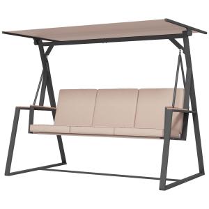 Trädgårdsgunga Gungbänk Khaki av Metall och Textilen för Trädgård och Terrass 3-Sits Hollywood Swing med Justerbart Tak UV-Skydd 205 x 130 x 175 cm