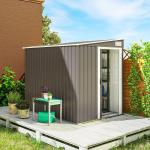 Redskapsbod i Metall med Pulpet-tak och Fundament för Trädgårdsförvaring Hållbar och Stabil Ljusgrå Stål 2,81 m² 154 x 206,5 x 181 cm