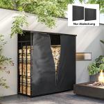 Vedställ Vedhylla Svart av Metall för Utomhusbruk Set om 2 Vattentät med 600D Oxford Överdrag UV-Skydd 176 x 163-175 cm