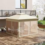 Pop-up Paviljong med LED-belysning och Myggnät för Trädgård Hållbar och Stabil Brun Polyester och Metall 3,3 x 3,3 m