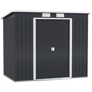 Redskapsbod med Ventilationsfönster och Skjutdörrar för Förvaring i Trädgård Hållbar och Stabil Mörkgrå Galvaniserat Stål 213 x 130 x 172 cm