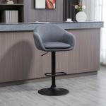 Justerbar Barstol i Linnetyg, Bekväm Kökspall med Ryggstöd och Fotstöd, Elegant Sittplats för Bar och Kök, Grå, 54 x 54 x 112 cm