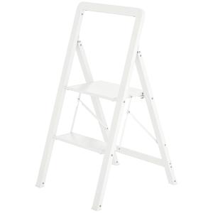 2-stegs Stegstege, Fällbar Aluminium med Halkfri Plattform, Vit
