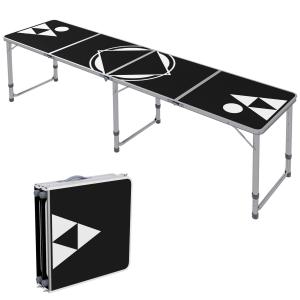Beer Pong Bord Campingbord Svart av Aluminium för Trädgård och Balkong Hopfällbart och Höjdjusterbart Resebord 240 x 60 cm