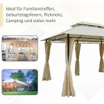 Trädgårdspaviljong 3 x 4 m med 6 Sidopaneler, Partytält med Dubbeltak, Beige + Svart