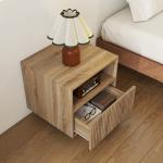 Sängbord Väggmonterat Ljusbrun Spånskiva för Sovrum Vägghängt Nattduksbord med Låda och Öppen Hylla Svävande Design Modern Inredning