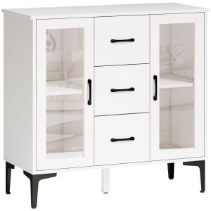Sideboard Modernt Vit MDF och Glas för Vardagsrum och Kök Skänk med 3 Lådor och Soft Close-dörrar Rymlig Förvaring 120 cm