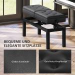 Pianopall med Justerbar Dubbelsits i Konstläder och Förvaringsutrymme, Svart