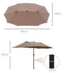 Dubbelt Parasoll med LED-Belysning, Stort Solskydd med Vev och Solcellslampor, Ovalt Uteplatsparasoll med Metallram, Khaki, 440 x 260 cm