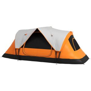 Campingtält Tunneltält för 8 Personer Orange av Polyester för Camping och Trädgård Vindtätt Familjetält med Nätfönster 2000 mm