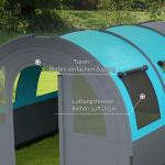 Tunneltält Familjetält Grå av Polyester för Camping 6 Personer med 2 Rum och Ljuskrokar Vattenpelare 3000 mm