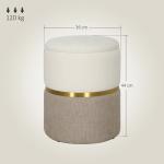 Förvaringspall med Lock och Metallring, Tvåfärgad Design, Gräddvit, 36x36x44 cm