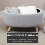 Oval Sittbänk med Förvaring, Klädd Bänk i Sammet med Träben, Elegant Inredning för Hall och Sovrum, Ljusgrå, 71 x 51,5 x 42 cm