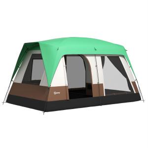 Grupptält Familjetält Grön av Polyester för 8 Personer med Nätfönster och Bärväska Hydrostatisk Strålkastare 4,9 x 3,05 x 2,25 m