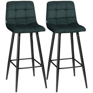 Barstolar, Set med 2, Modern Design, Mjuk Sits, Stålram, Grön, 42 x 47 x 105 cm